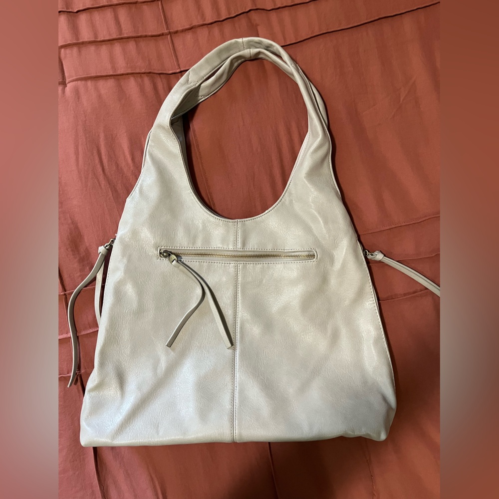 Joy Susan, vegan, oyster-colored hobo bag.